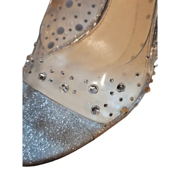 Jessica Simpson Silver Clear Glitter Slingback Heels Size 7 - Picture 9 of 14